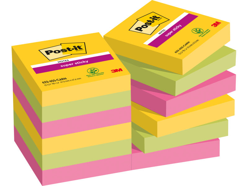 Foglietti riposizionabili Post-it® Super Sticky Carnival 47,6x47,6 mm conf. 12 blocc. da 90 ff - 622-12SS-CAR