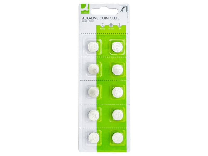 Batterie alcaline a bottone 1.5V Q-Connect LR44 conf. 10 pezzi in blister
