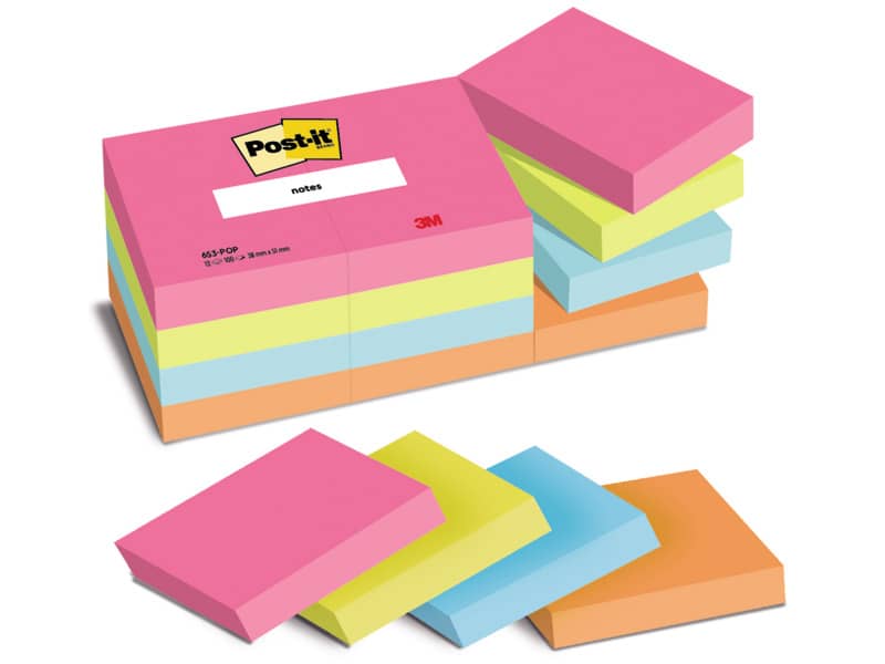 Foglietti Post-it® Popmistic - conf. 12 blocchetti da 100 ff - 38x51 mm - 653-pop