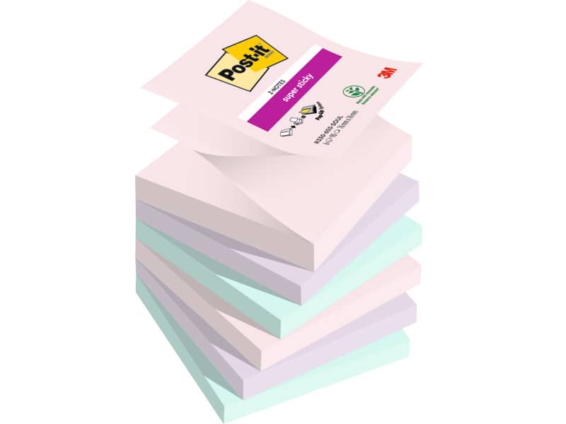 Ricariche di foglietti Post-it® Super Sticky Z-Notes Soulful - conf. 6 blocchetti 90 ff 76x76 mm R330-6SS-SOUL