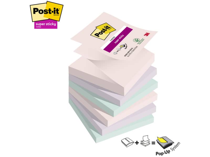 Ricariche di foglietti Post-it® Super Sticky Z-Notes Soulful - conf. 6 blocchetti 90 ff 76x76 mm R330-6SS-SOUL