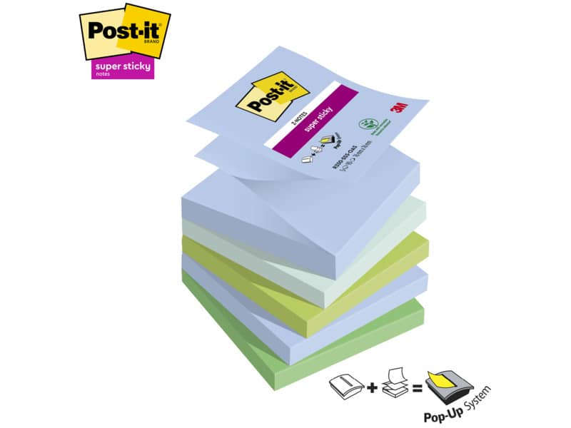 Ricariche di foglietti Post-it® Super Sticky Z-Notes Oasis - conf. 5 blocchetti 90 ff 76x76 mm - R330-5SS-OAS