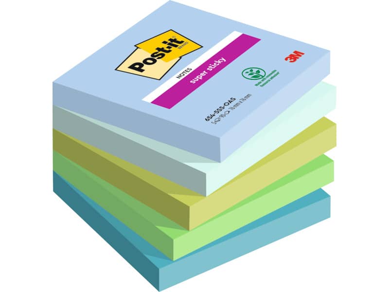 Foglietti Post-it® Super Sticky Oasis - conf. 5 blocchetti da 90 ff 76x76 mm - 654-5SS-OAS