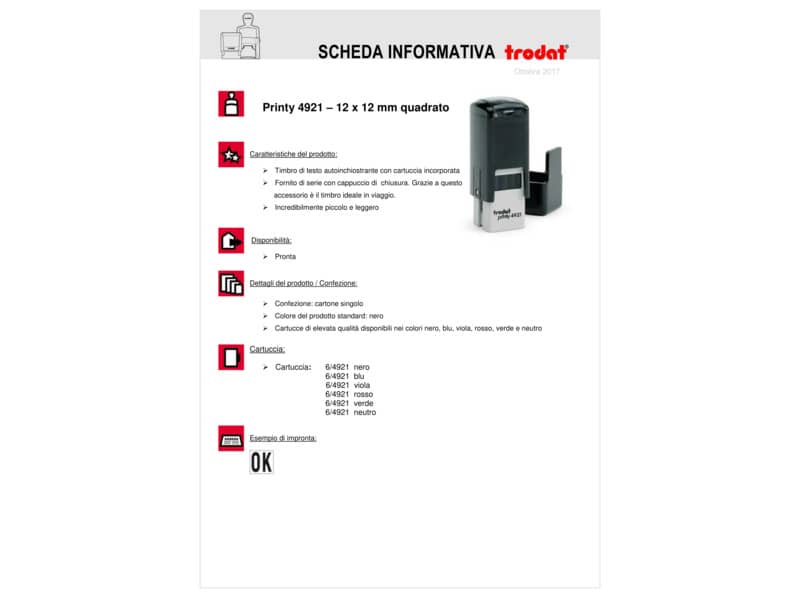 Timbro di testo autoinchiostrante max 3 righe Trodat PRINTY 4921 - nero 12x12 mm