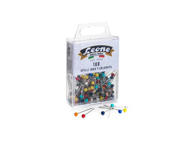 Spilli testa in plastica colorata Leone Dell'Era Inox 304 - 0,60x32 mm - scatola da 100 spilli assortiti - APSC1