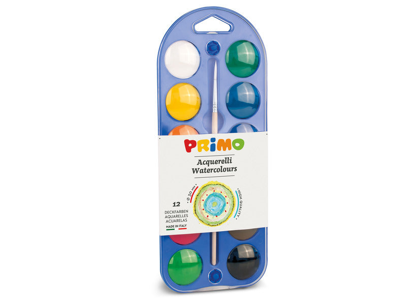 Acquerelli Ø 30 mm Primo - scatola da 12+1 pennello - con coperchio tavolozza assortiti - 107A12A