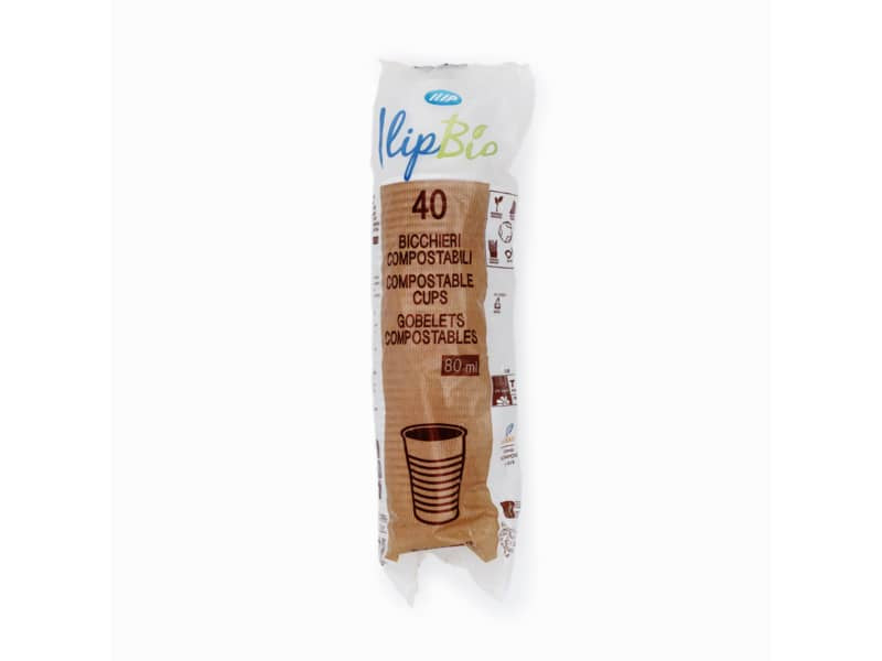 Bicchieri bianchi da caffè IlipBio in Mater-Bi 80 cc - h. 5,4 cm - diametro 5,7 cm - Conf. 40 pz