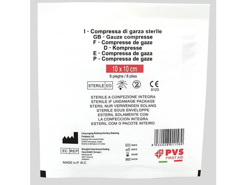 Busta di garza compressa sterile - 10x10 cm a 8 pieghe PVS bianco