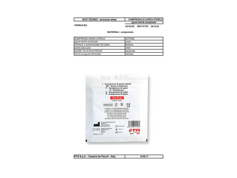 Busta di garza compressa sterile - 10x10 cm a 8 pieghe PVS bianco