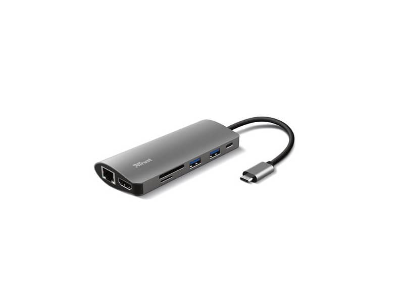 Adattatore USB C Trust DALYX 7 7-in-1 HDMI - 2xUSB-A -USB-C - Ethernet - Micro SD - SD card - alluminio