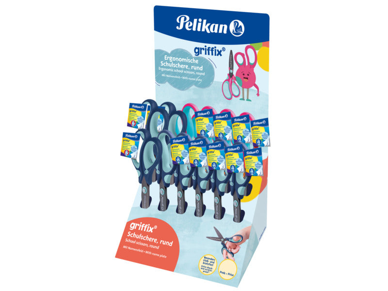 Espositore 12 forbici Griffix Pelikan per destrimani e mancini assortite