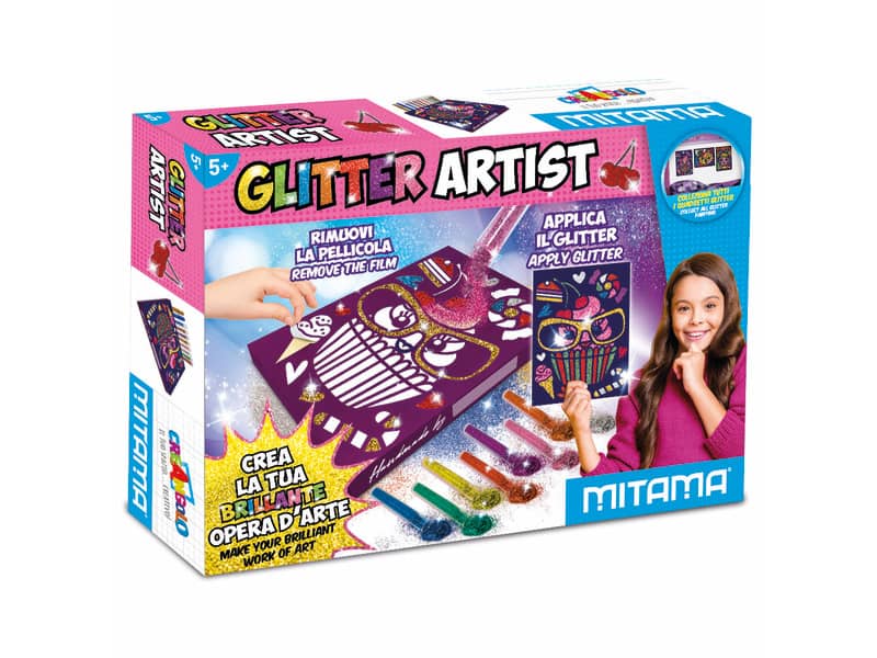 Glitter Artist Cat Mitama - Quadretto adesivo A4 + 8 Polverine Glitter + 2 Colle Glitter - colori assortiti