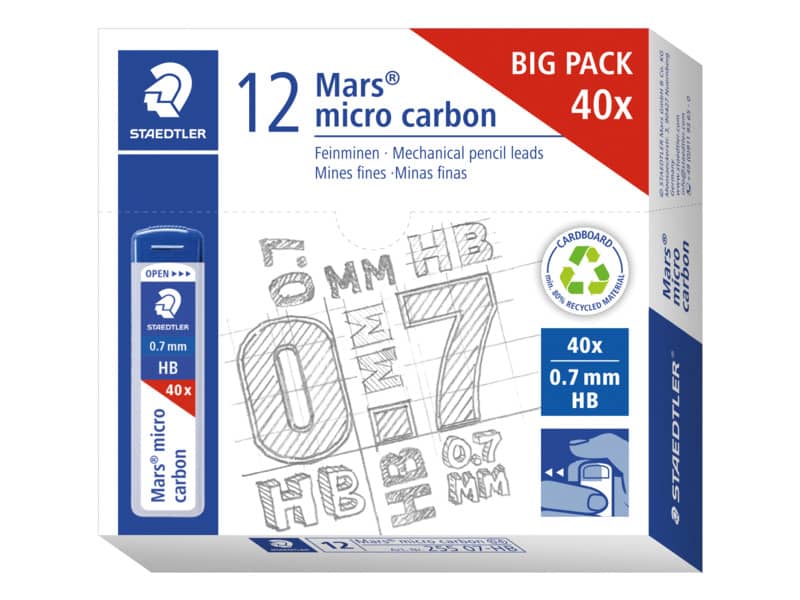 Astuccio 40 mine sottili HB Staedtler Mars Micro Carbon 255 HB 0,7 mm - 255 07-HB