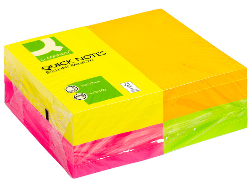 Foglietti riposizionabili Q-Connect 70 g/m² colori intensi 76x127 mm - carta FSC - 12 blocchetti 100 ff - KF01350FSC