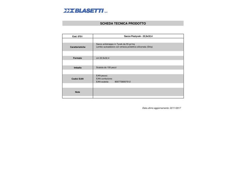 Buste a sacco con strip Tyvek Postyvek 55 g/m² bianco 25x35,3 cm conf. 100 pezzi - 0754