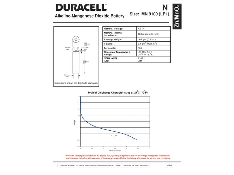 Batterie alcaline Duracell N () apri cancello/macchina conf. da 2 - DU26