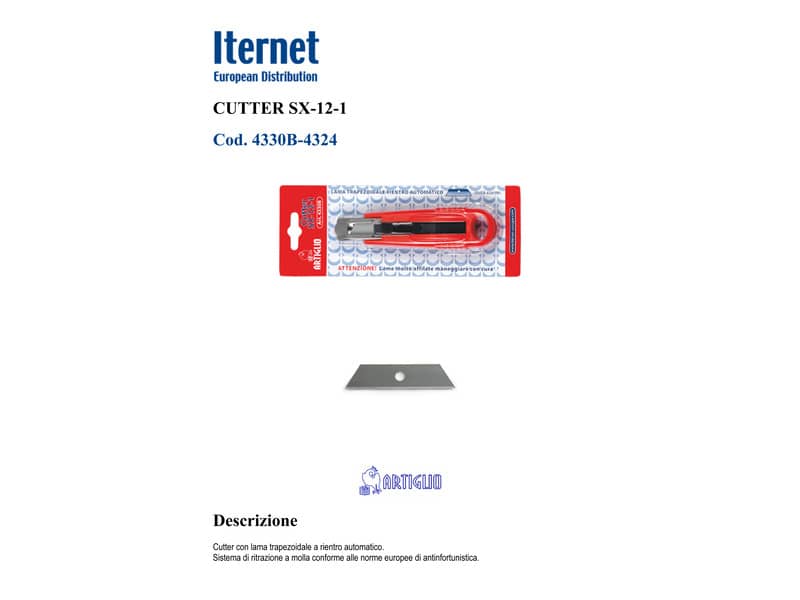 Cutter con lama trapezoidale a rientro automatico Artiglio SX-12-1 rosso lama 18 mm - 4330B