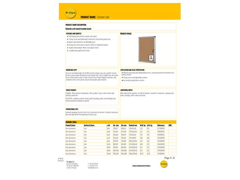 Bacheca in sughero Bi-Office Enclore con cornice in alluminio 6xA4