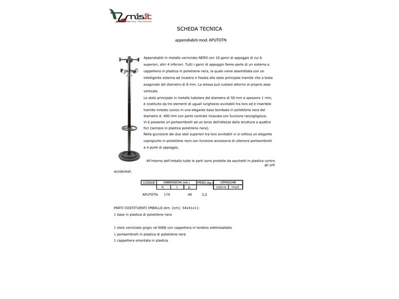 Appendiabiti da terra Unisit Totem con portaombrelli h. 172 cm - 8 appendini grigio - APUTO/G