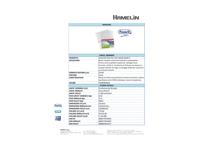 Buste trasp. a foratura universale FAVORIT liscia linear 22x30 cm conf. da 50