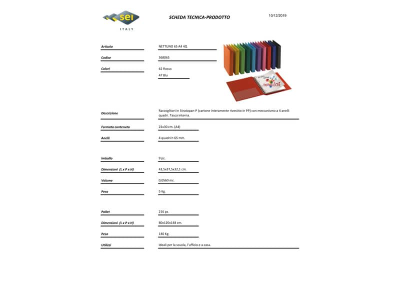 Raccoglitore Sei Rota Nettuno Stratopan® A4 - 4 anelli a Q 65 mm blu - dorso 8,5 cm