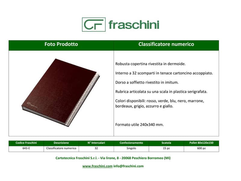 Classificatore numerico 1-31 FRASCHINI 24x34 cm in dermoide con dorso espandibile blu - 643-E-DB