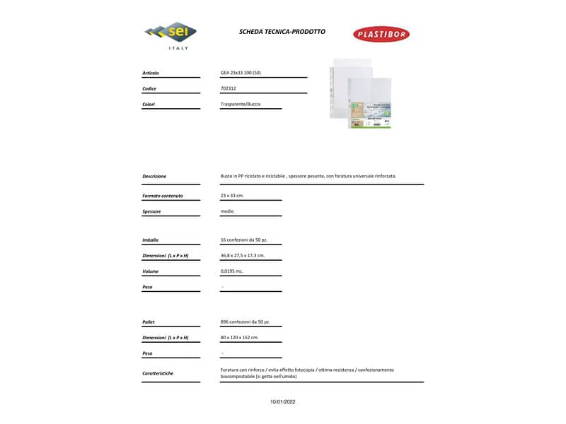Buste in PP buccia Sei Rota Gea 100 trasparente 23x33 cm - medio spessore - confezione 50 pezzi