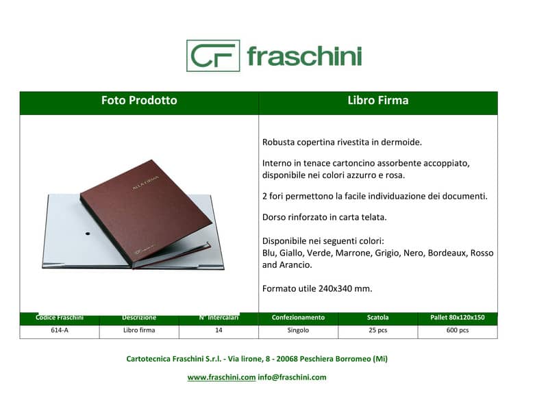 Libro firma Fraschini in carta-cartoncino con 14 scomparti 24x34 cm blu - 614-A-DB