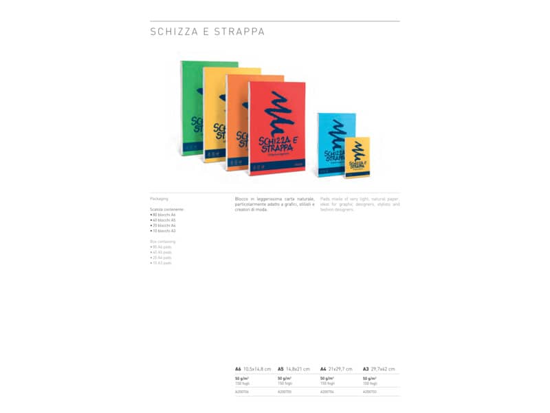 Album da disegno Favini SCHIZZA&STRAPPA in carta naturale liscia 50 g/m² 10,5x14,8cm (A6) -150fg - A200706