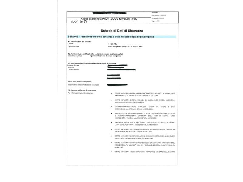 Acqua ossigenata Prontodoc 250 ml. 4151