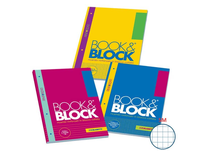 Blocco 40 ff A4 collato lato lungo - forati e rinforzati - 80 gr/mq Blasetti Blocco Book & Block quadretto 5M - 5720