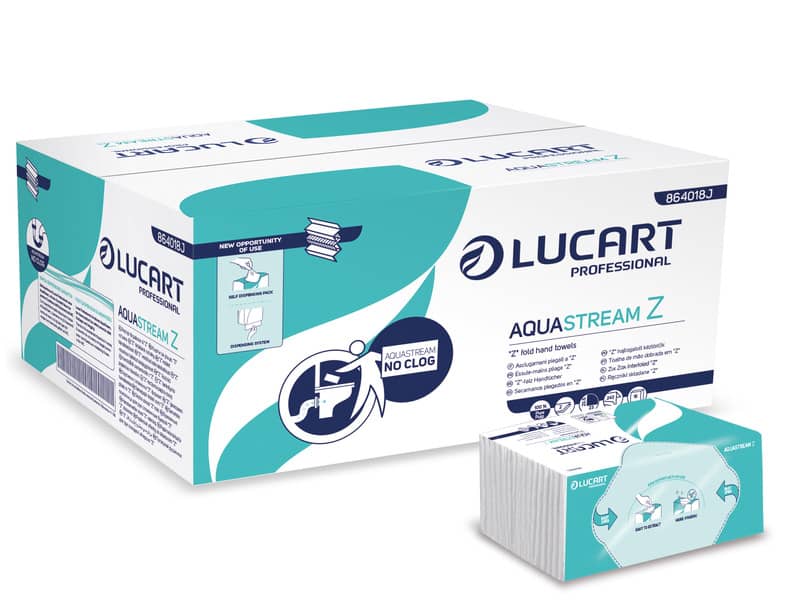 Asciugamano 2 veli Aquastream piegato a ''Z'' - conf. 15 pacchetti Lucart Professional 242 foglietti - 864018U