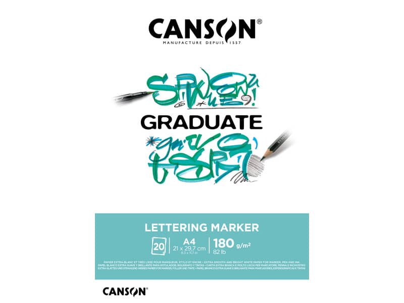 Blocco GRADUATE Lettering Marker A4 20 fogli 180 g/m² Canson bianco C31250P026