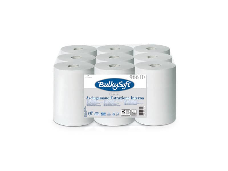 Asciugamani a rotoli ad estrazione interna Premium Bulkysoft strappo 21,5x30 cm conf. 9 rotoli da 200 strappi