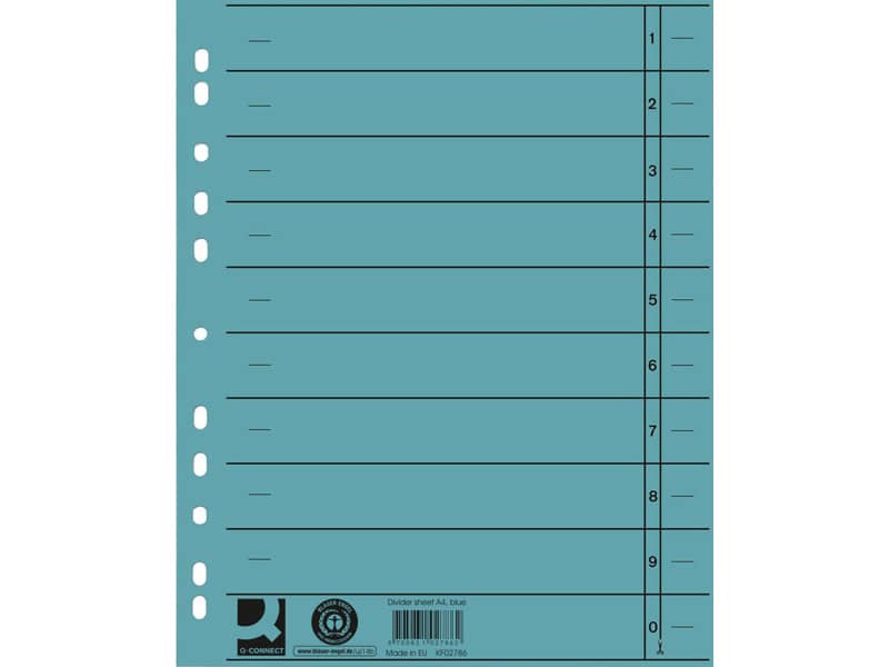 Separatore per archivio con perforazione universale Q-Connect 24x30 cm 230 g/m² blu conf. da 100