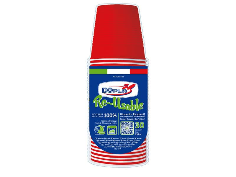Bicchieri rosso in polistirene conf. 30 pz Dopla Reusable 230 ml