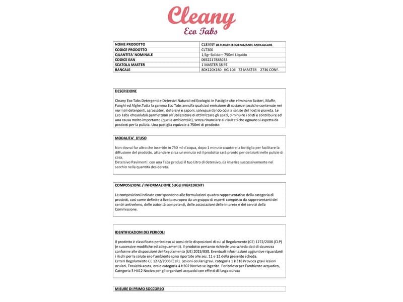 Anticalcare igienizzante in pastiglie CLEANY Eco tabs muschio giallo - conf. 6 pz