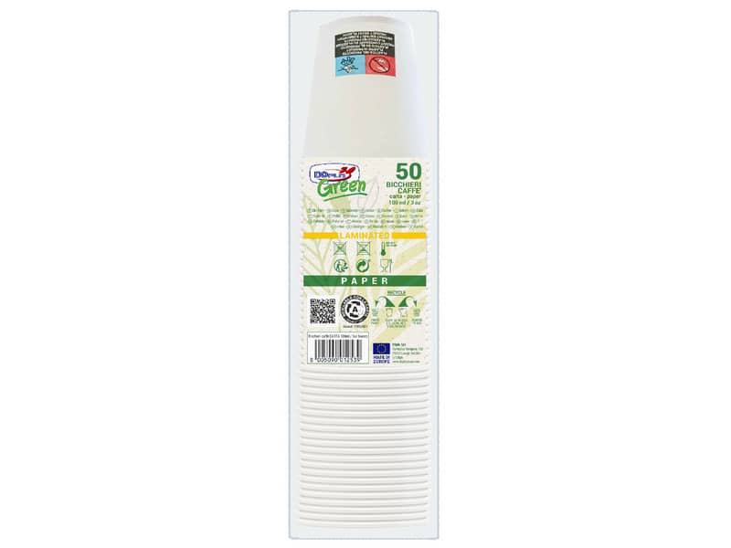 Bicchieri Dopla Green in carta marcati - bianco 100 ml - conf. 50 pz