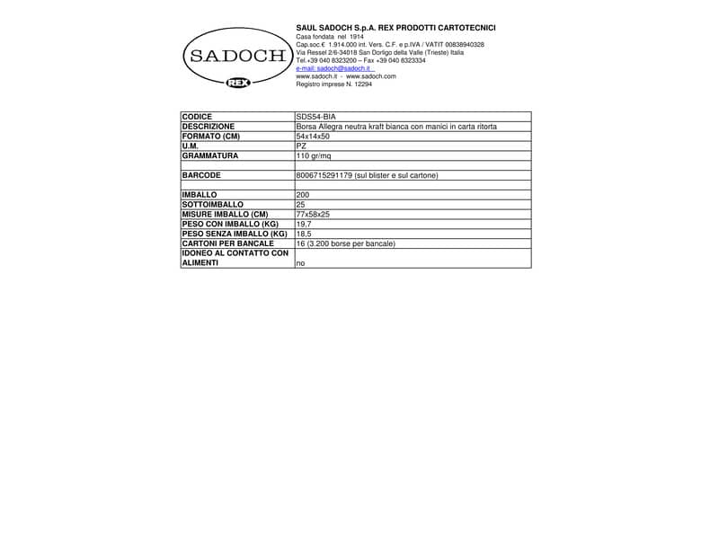 Borsa Allegra neutra kraft con manici in carta ritorta 54x14x50 cm conf. 25 pz Rex-Sadoch bianca - SDS54BIA