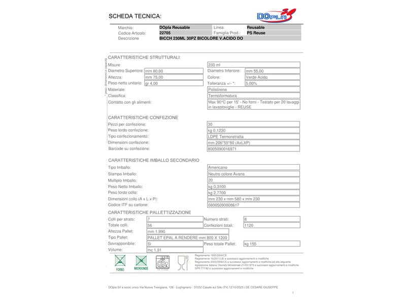 Bicchieri verde acido in polistirene conf. 30 pz Dopla Reusable 230 ml