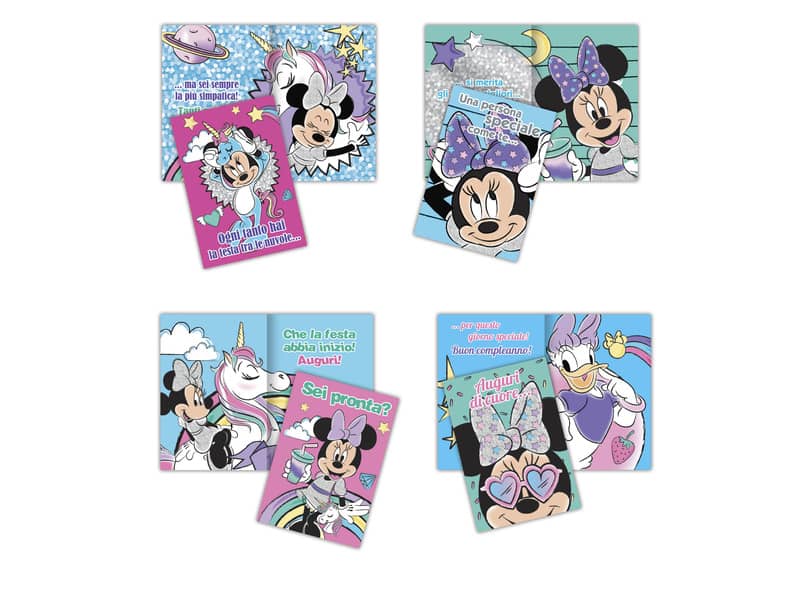 Biglietti auguri assortiti 11,5x16,8 cm conf. 12 pz Rex-Sadoch minnie unicorn glitter - WDBA024G