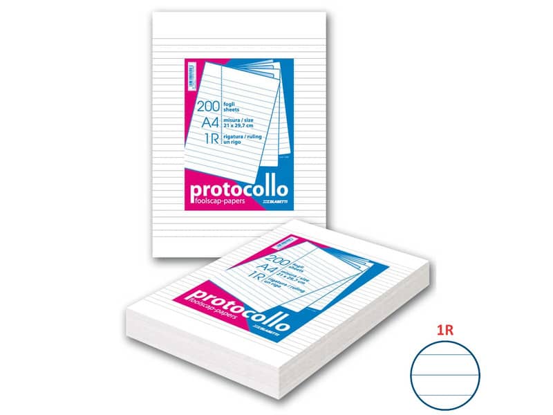 Fogli protocollo Blasetti A4 60 g/m² - rigatura 1R - senza margini - risma da 200 fogli - 1280