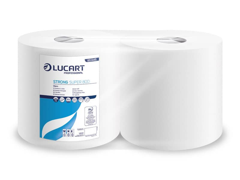 Bobina 2 veli pura cellulosa Lucart STRONG SUPER 800 - 873 strappi per rotolo - conf. 2 rotoli - 851445T