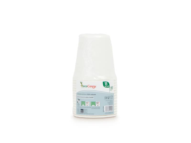 Bicchieri in fibre vegetali ecoCanny bio-compostabili bianco 370 cc conf. 15 pz ECO‐C370