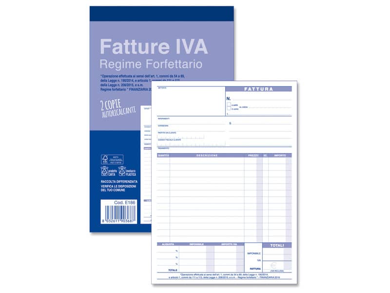 Blocco fatture per registro forfettario O.C.L. 14x21 cm - 50x2 copie autoricalcanti - 0186