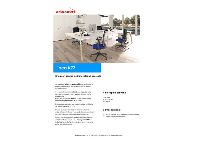 Allungo reversibile per scrivanie K73 Wood 60x80xH.74,4 cm gambe legno e met. bianco Artexport piano bianco W-ALL-3-AM