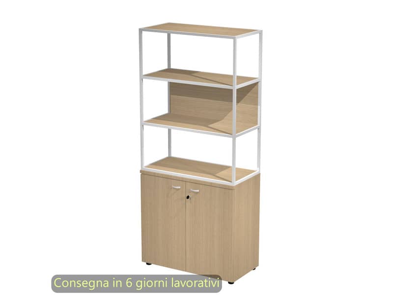 Armadio rovere ante rovere con libreria media metallica bianca - ripiani rovere 90x46xH.204 cm Artexport Blade