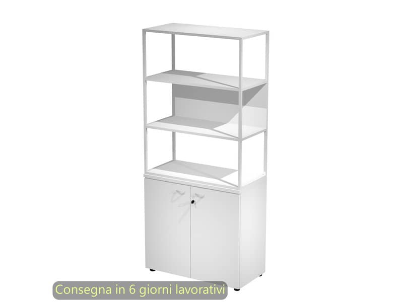 Armadio bianco ante bianche con libreria media metallica bianca - ripiani bianchi 90x46xH.204 cm Artexport Blade