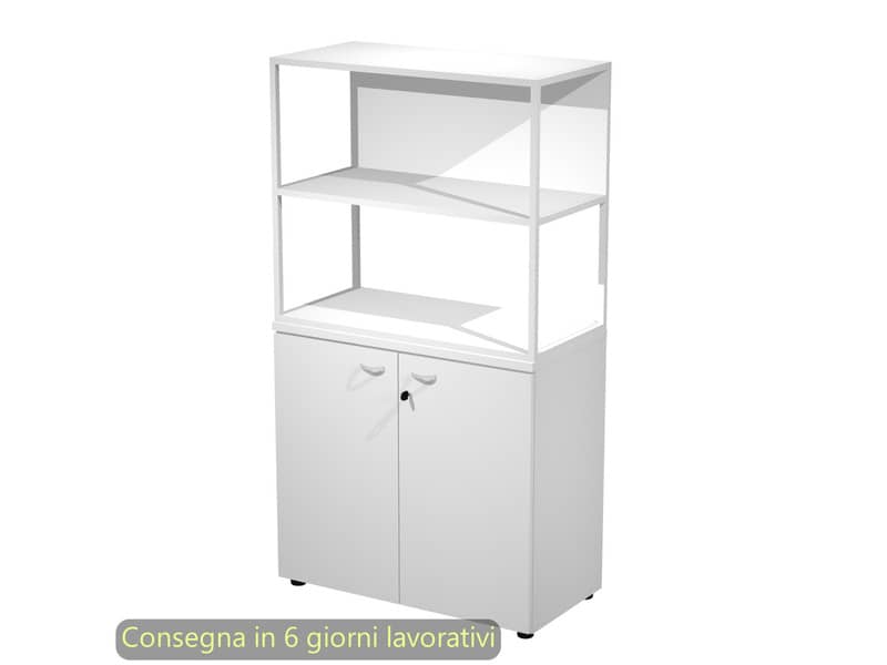Armadio basso bianco ante bianche con libreria metallica bianca - ripiani bianchi 90x46xH.165 cm Artexport Blade