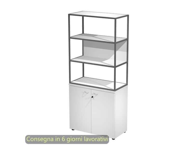Armadio bianco ante bianche con libreria media metallica antracite - ripiani bianchi 90x46xH.204 cm Artexport Blade